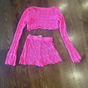 Princess Polly Fuchsia Knit Crop Top and Shorts Set
